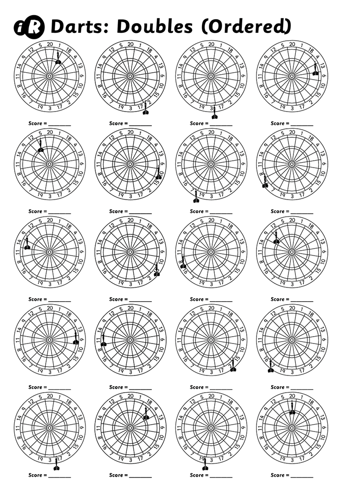 Maths Darts - Doubles (Ordered) Worksheets
